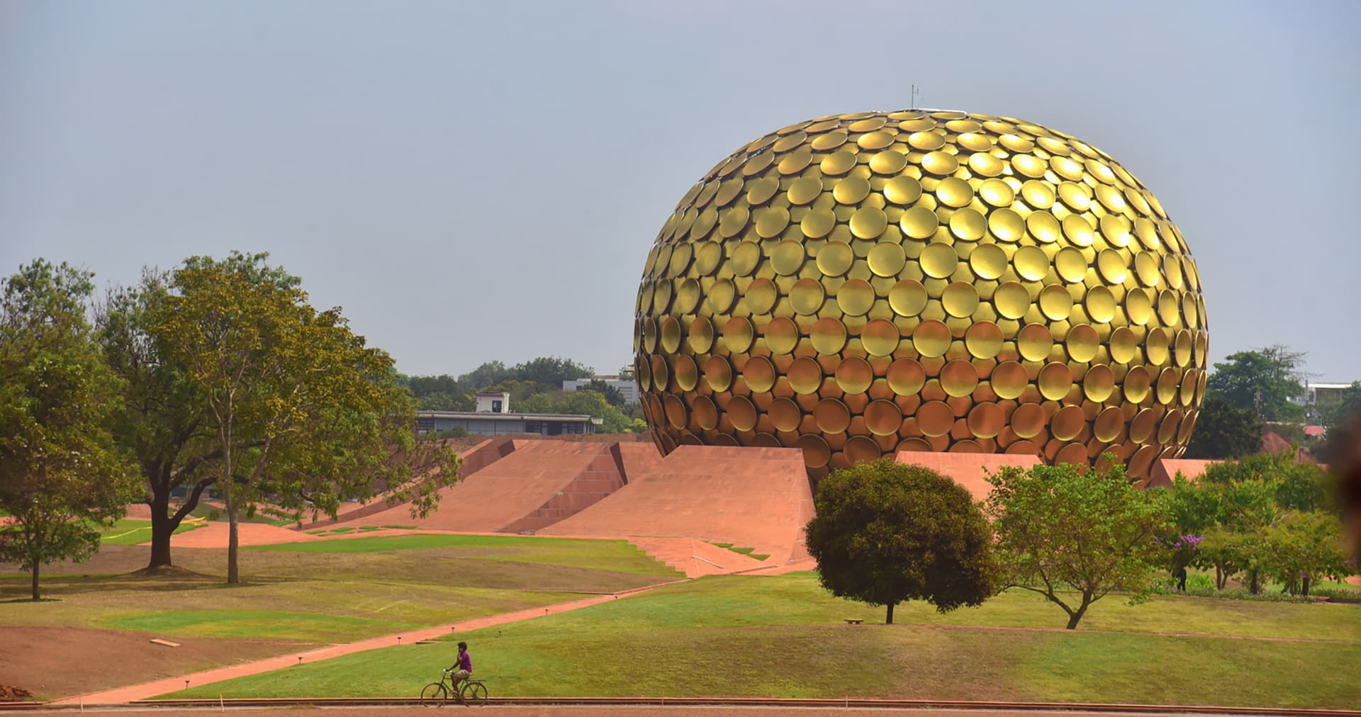 The Matrimandir meditation sanctuary in Auroville, Tamil Nadu, India.