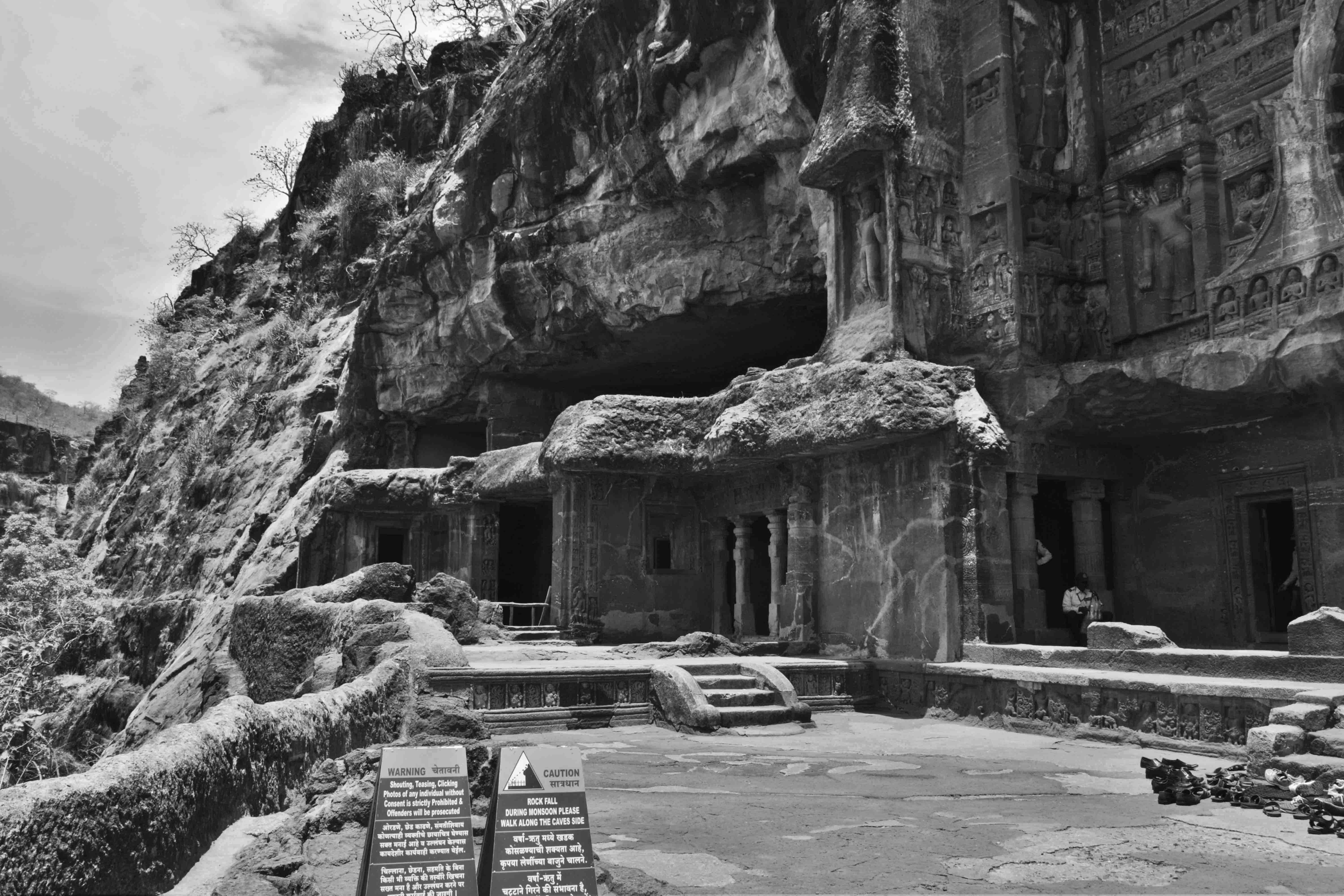 Cliffside view across the Ajanta Caves in Maharashtra.