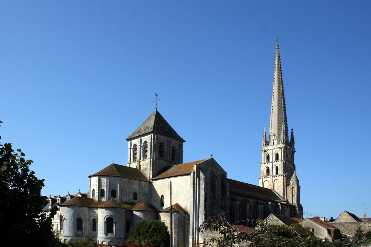 Exterior view of the Abbey Church of Saint-Savin-sur-Gartempe in France.
