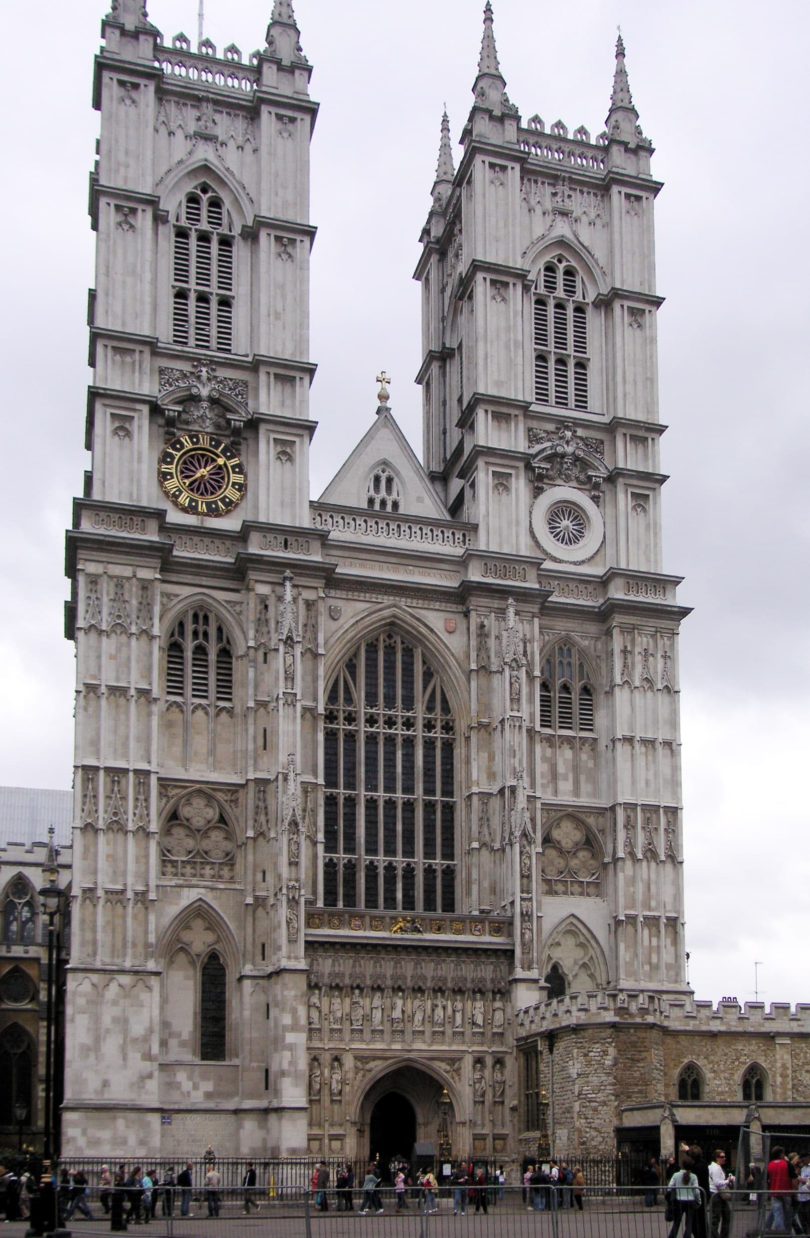 West facade of Westminster Abbey in London.