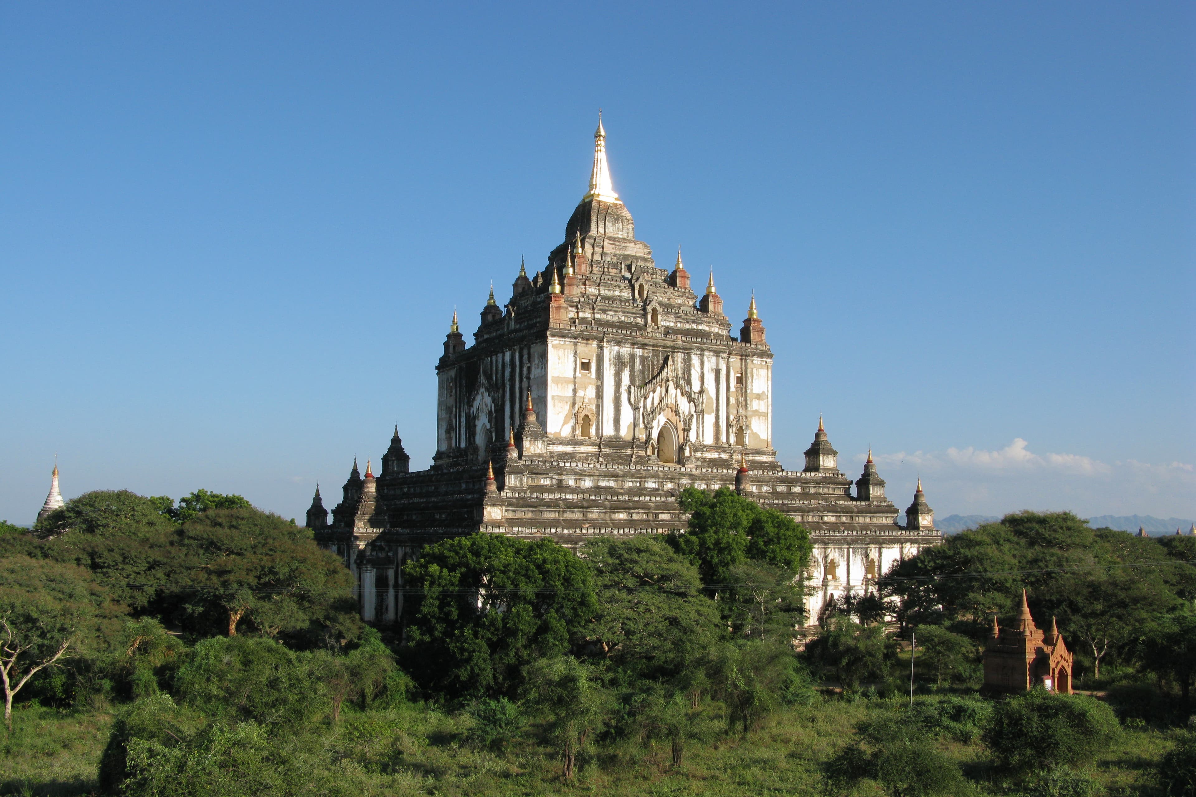 Thatbyinnyu Temple rising over the monuments of Bagan, Myanmar.