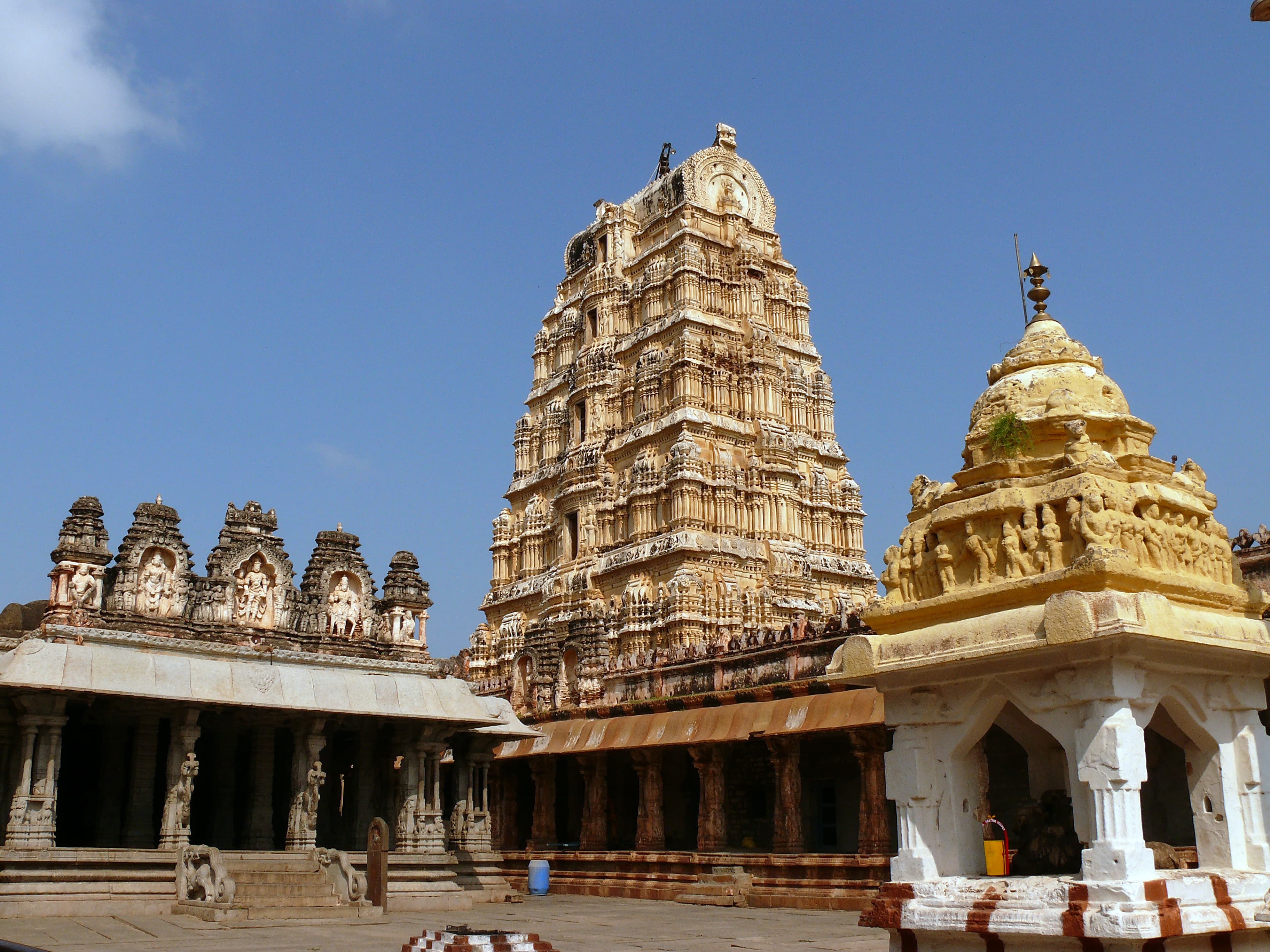 Inner courtyard of Virupaksha Temple at Hampi in Karnataka, India.