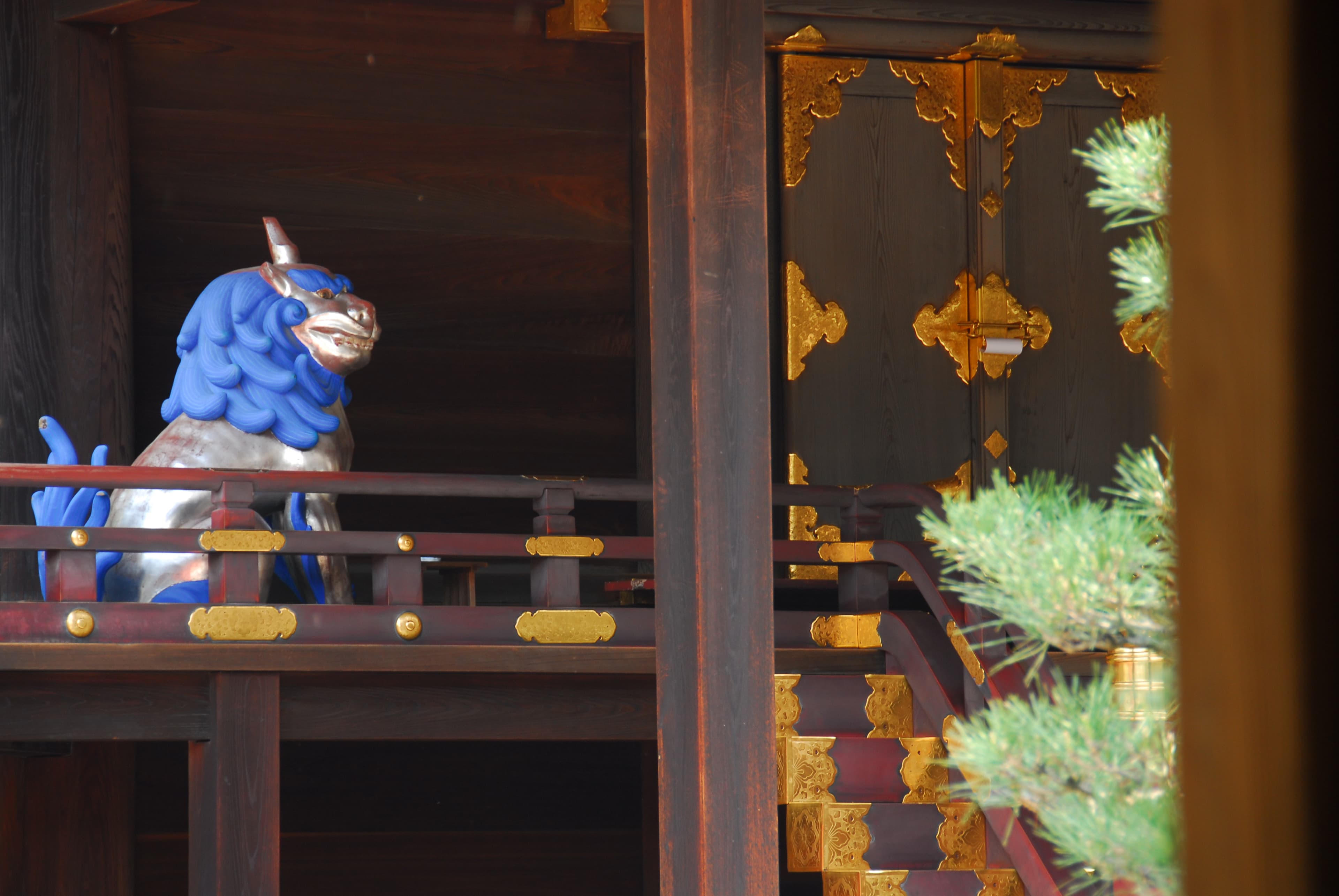 Detail of the West Main Shrine at Shimogamo Shrine in Kyoto, Japan.